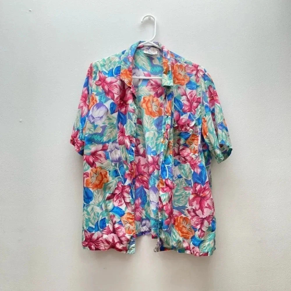 Vintage - Silk Button Down Floral Blouse